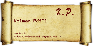 Kolman Pál névjegykártya